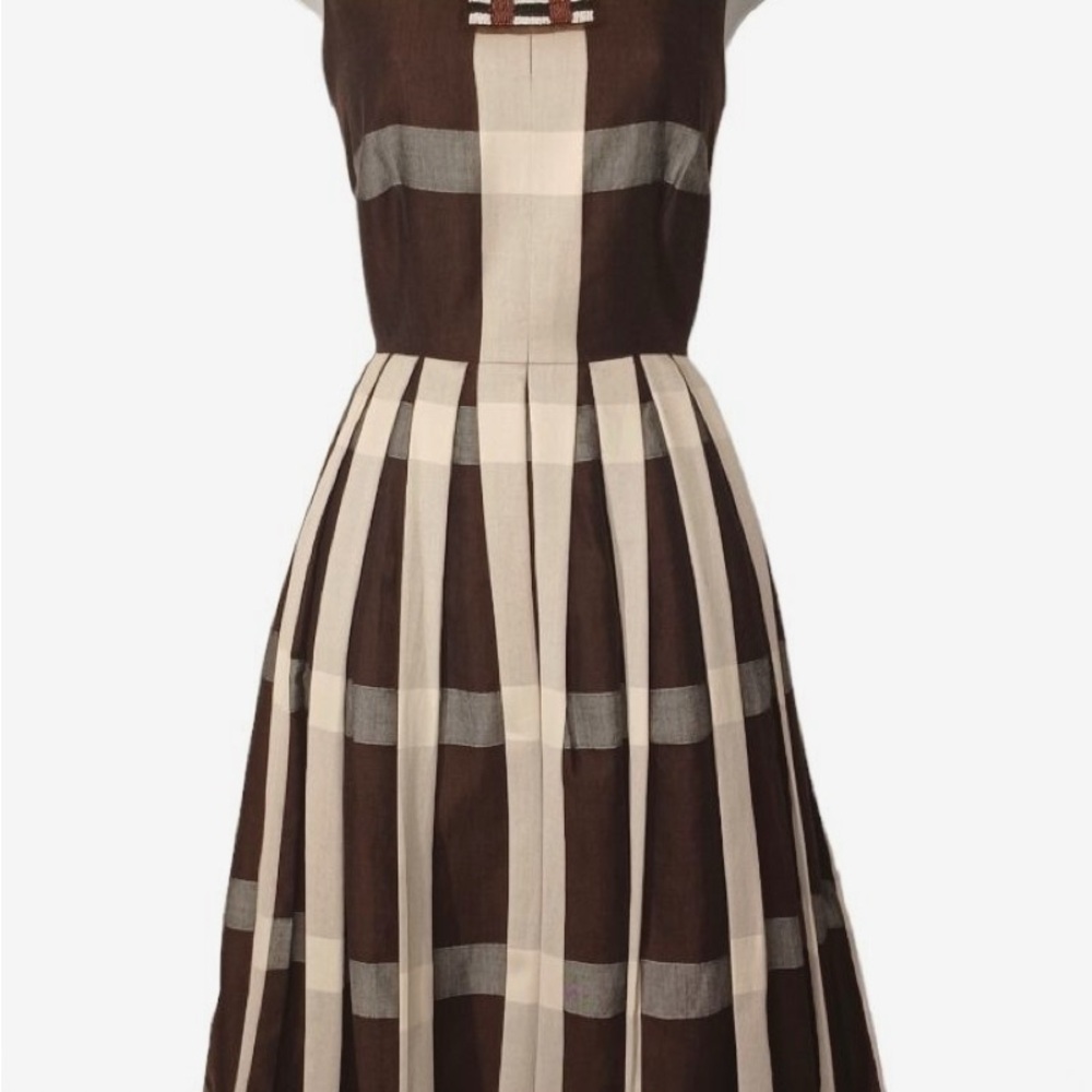 Maeve Black and Cream Pleated Midi Dress